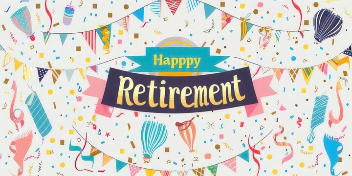 Happy Retirement Banner with Colorful Decorations