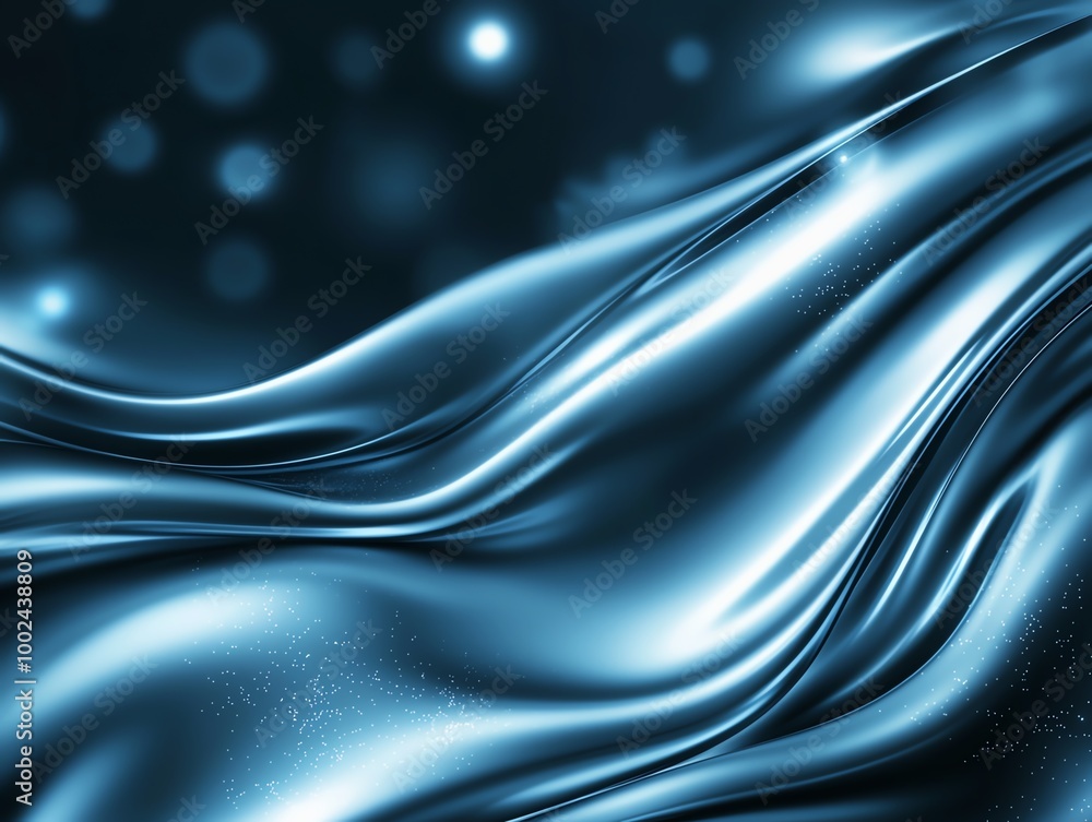 Poster abstract background of smooth, silky blue waves illuminated by soft light, creating an elegant and l