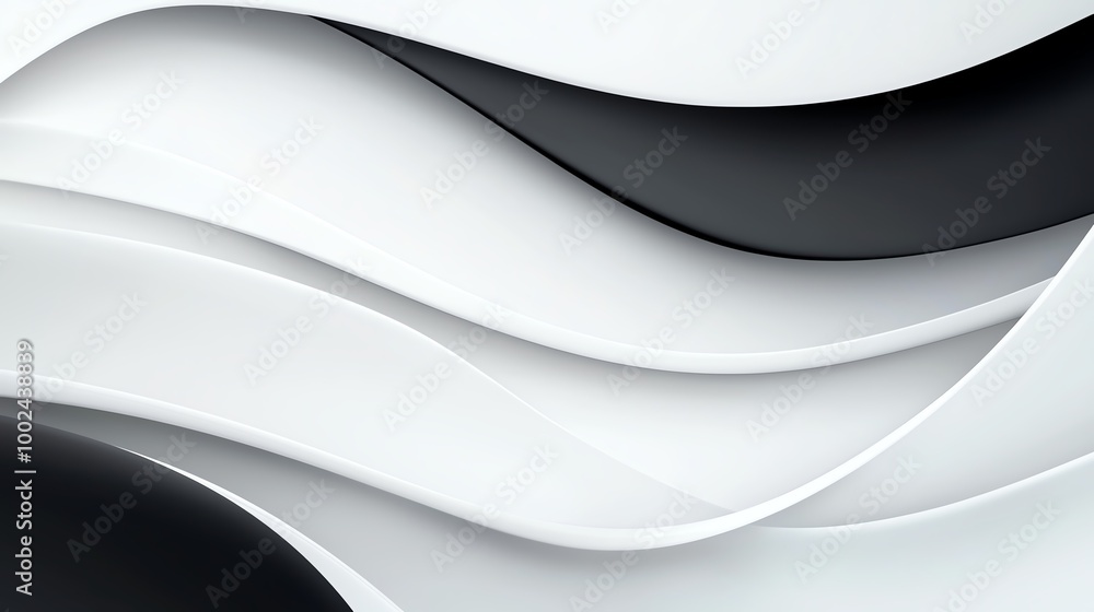 Poster abstract black and white wave pattern background, showcasing smooth curved lines creating a minimali