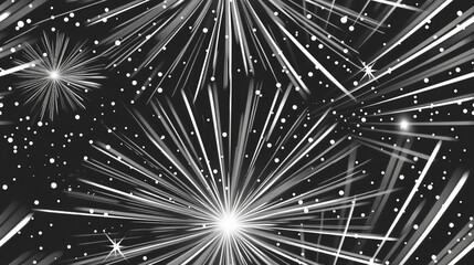 Fototapeta premium A seamless design of sparkling silver star lines with a glowing effect on a dark background