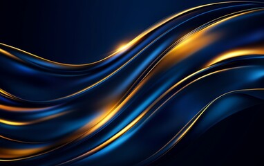 Abstract fluid waves with dark blue and gold gradients, creating an elegant and dynamic composition suitable for backgrounds and designs.