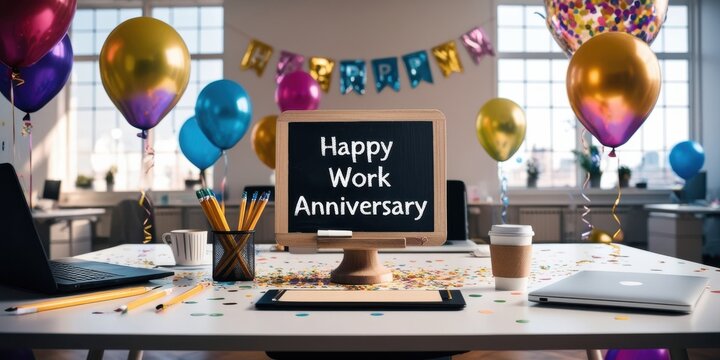 Happy Work Anniversary Celebration Setup with Balloons