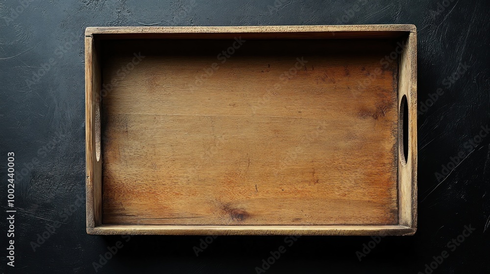 Canvas Prints Empty Wooden Tray on a Black Background