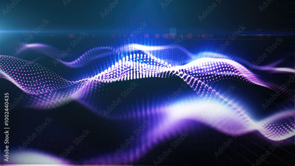 Fototapete a mesmerizing display of purple glowing particle waves, representing abstract energy flows against a