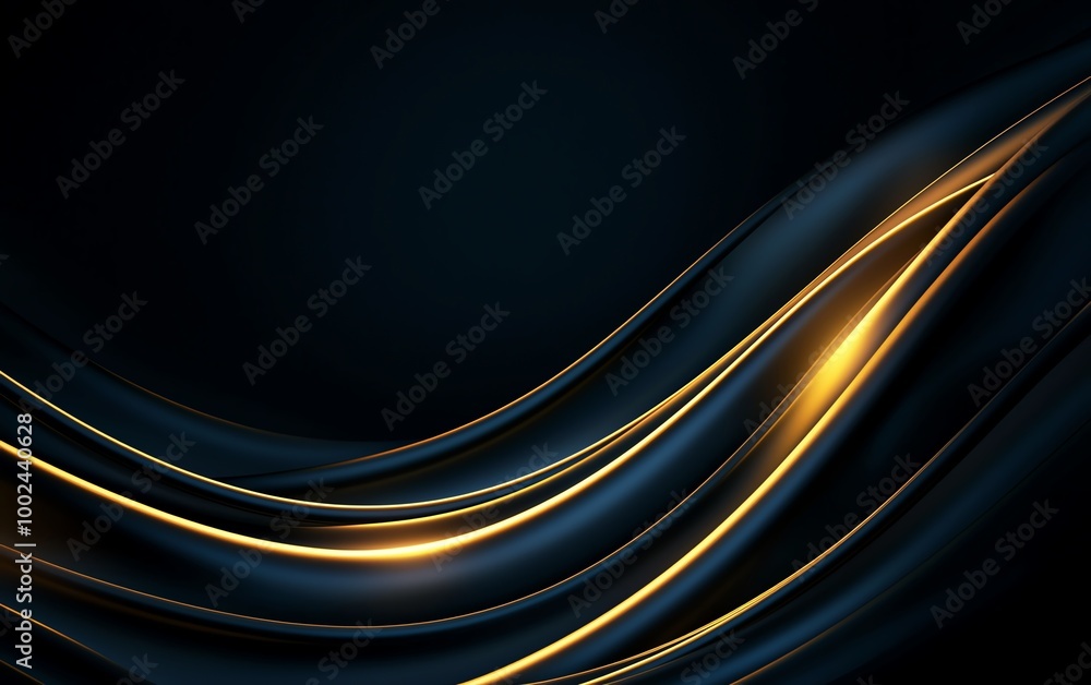 Poster elegant abstract background with black and gold flowing lines, perfect for luxury design projects an