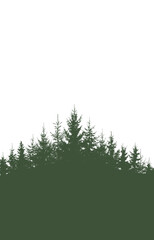 Forest vertical background, beautiful landscape wallpaper. Silhouettes of fir trees. Vector illustration