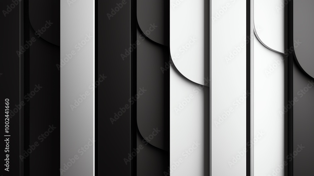 Poster minimalist black and white abstract design with curved lines and geometric patterns, ideal for moder