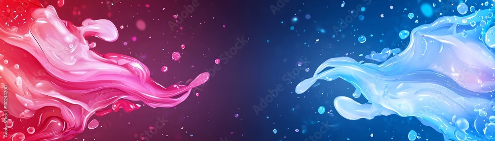 Poster vibrant abstract background featuring flowing pink and blue liquid shapes, creating a dynamic and co