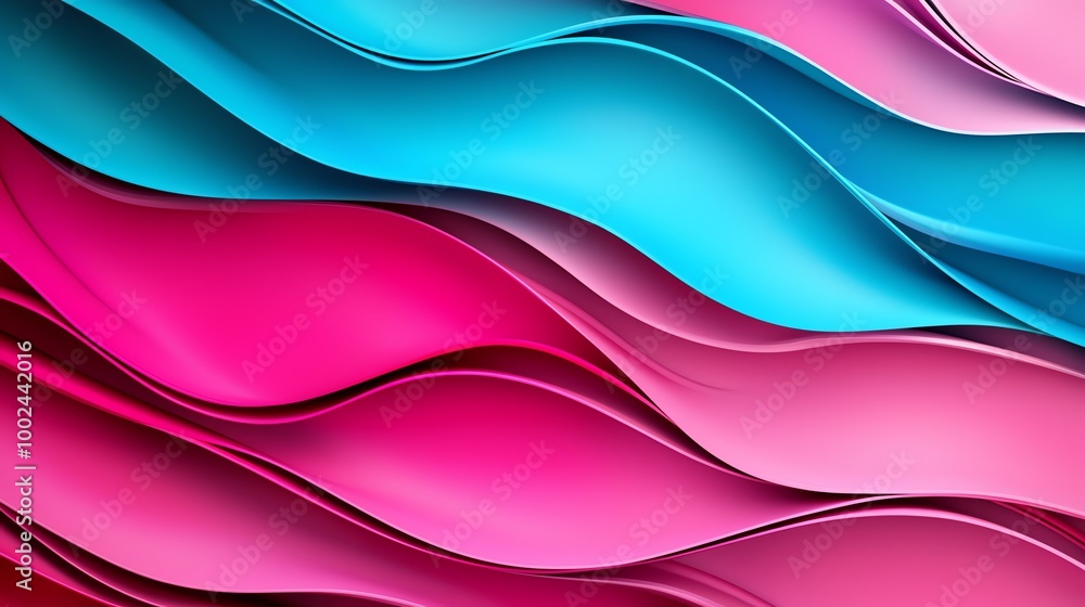 Poster vibrant abstract background featuring flowing waves of pink and blue, creating a dynamic and colorfu