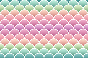 Marine backdrop with gradient. Mermaid seamless background. Cute fish scale pattern. Reptile skin texture. Purple pink print. Vector illustration. Retro sea wrapping paper.