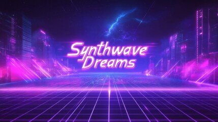 Fototapeta premium Neon Grid and Laser Beams in a 1980s VHS Glitch Style Design