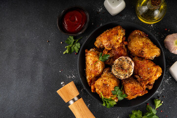 Grilled roasted spicy chicken thigh with ketchup