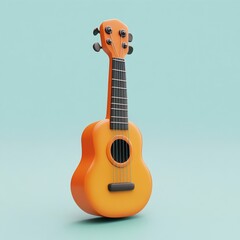 Naklejka premium 3D Toy Guitar Icon: Playful Musical Instrument Illustration Logo