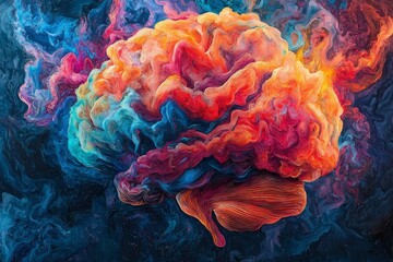 Abstract Brain-Shaped Cloud of Colorful Swirls
