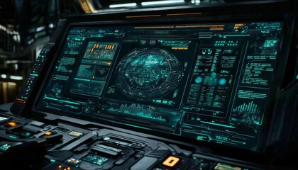 Fototapeta premium Futuristic Digital HUD Technology Radar Screen For Business Communication Innovation Concept