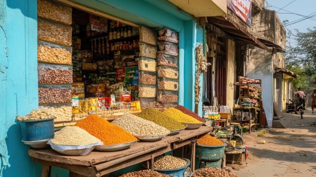 A Colorful Streetside Grocery Store in India