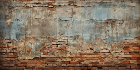 Old Weathered Brick Wall with Peeling Paint Texture