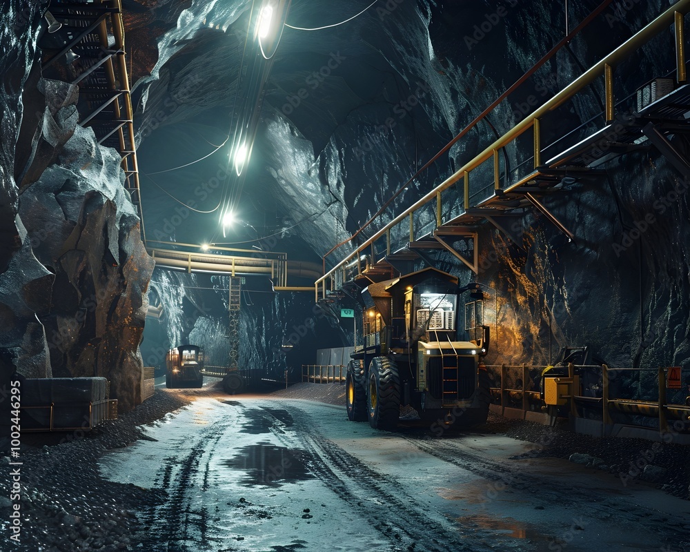 Poster underground mining metropolis integrating resource extraction with urban infrastructure