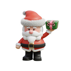 Santa Claus character with gift. 3D render