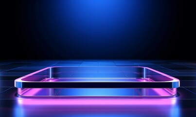 "Simple Yet Futuristic: Neon Light and Glass Floor Create the Perfect Platform for Holographic Technology Displays"