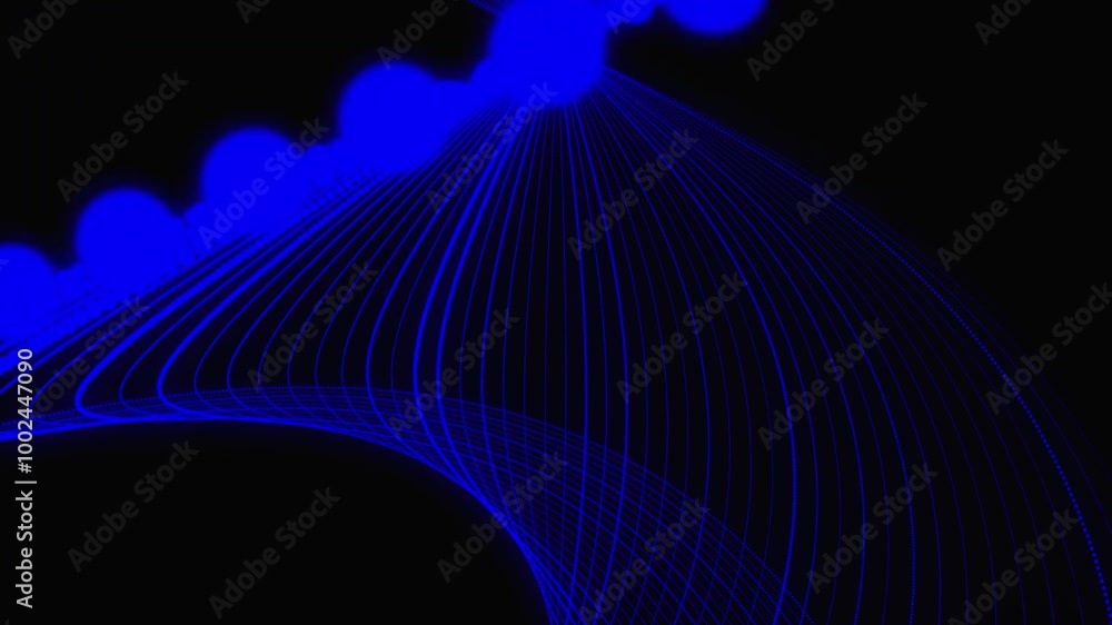 Poster Digital dynamic wave of dots. Purple twist dot wave. Connecting background. Cyber big data flow.