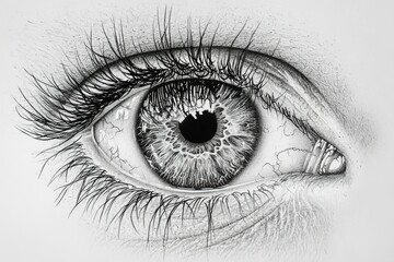 Obraz premium Close-up Black and White Pencil Drawing of an Eye with Long Eyelashes