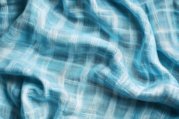 Soft textured blue plaid fabric draped elegantly against a neutral background