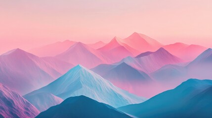 Fototapeta premium Mesmerizing geometric artwork of abstract mountains in vibrant light-blue and pink hues, forming a stunning modern landscape