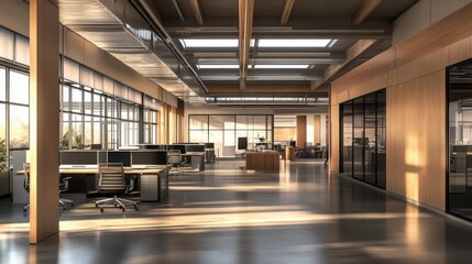 Obraz premium A modern office design adapted for post-pandemic work, with open spaces, touchless technology