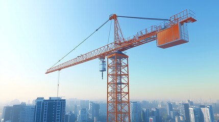 Fototapeta premium Showcasing Advanced Engineering in Modern Construction: A CGI Rendering of a Towering Crane Dominating the Skyline with Intricate Details and Operational Capabilities