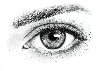 Obraz premium Close-up Hand-Drawn Black and White Eye with Eyebrow and Eyelashes