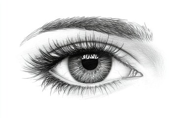 Obraz premium A Detailed Pencil Sketch of a Human Eye with Long Eyelashes