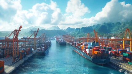 Fototapeta premium Enhancing Global Commerce: Significant Port Expansion Project for Accommodating Larger Vessels and Trade Capacity