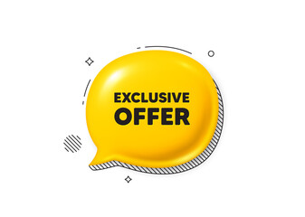 Exclusive offer tag. Comic speech bubble 3d icon. Sale price sign. Advertising discounts symbol. Exclusive offer chat offer. Speech bubble comic banner. Discount balloon. Vector