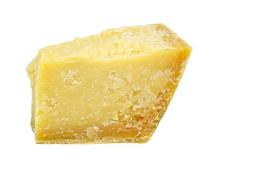 Piece of parmesan cheese isolated on white background.