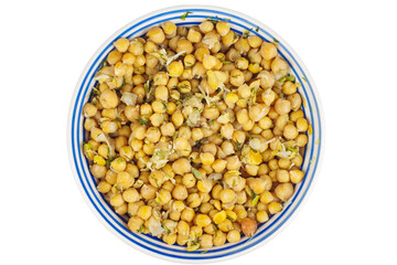 Boiled chickpeas in the plate isolated on a white background