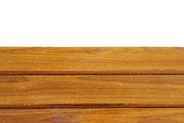 View of wood or wooden table top Isolated on white background