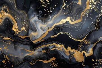 Abstract Black and Gold Marble Texture with Luxurious Fluid Art Accents






