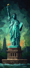 Fototapeta premium Creative Statue of Liberty on red background, symbolizes freedom and hope.
