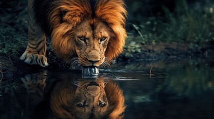 Lion Drinking Water.