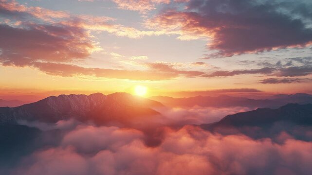 Amazing sunset in orange sky with soft clouds, Timelapse. 4K. Bright sun setting down above the horizon. Dramatic colorful dark sunset epic clouds. Vibrant color. Time-lapse. Sundown, Cloudscape