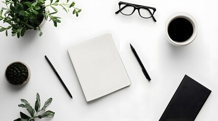 "Clean and Calm: Notebook and Pen on a Minimalist Desk in Soft Lighting"
