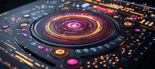 Futuristic HUD Technology Radar Screen with Diverse Communication and Innovation Elements