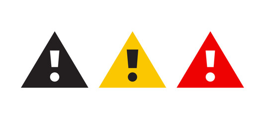 Caution alarm set, danger sign collection, attention vector icon, yellow, red and black. Vector Illustrations.