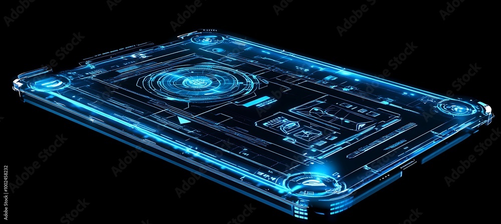 Poster a holographic interface used to control a spaceship's navigation systems