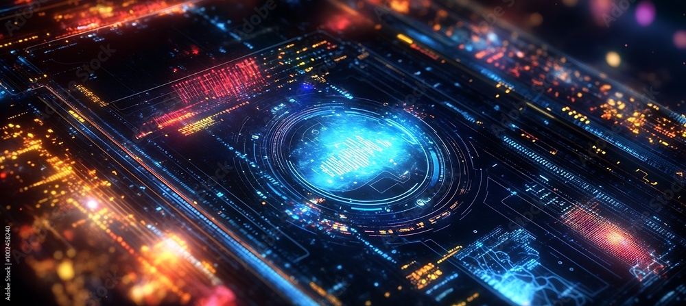 Poster a holographic interface used to control a spaceship's navigation systems