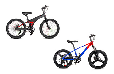 Fototapeta premium Red and blue children's bicycle isolated on white background