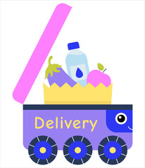 Obraz premium Cute robot delivering goods, food, vector