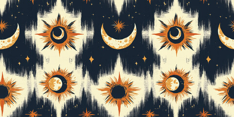 Fototapeta premium Celestial Sun and Moon Seamless Pattern Design