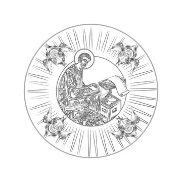 recommend clip art: Apostle Luke. Greek medallion- coloring page in Byzantine style